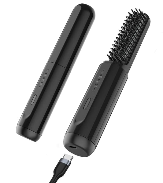 Cordless Heated Beard Brush for Men Electric Hot Comb Anti-Scald Mini Straightening Brush Portable for Travel and Home Use