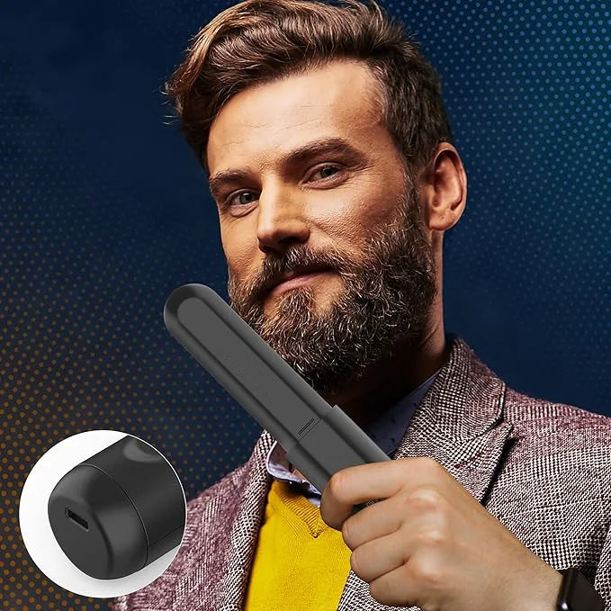 Cordless Heated Beard Brush for Men Electric Hot Comb Anti-Scald Mini Straightening Brush Portable for Travel and Home Use