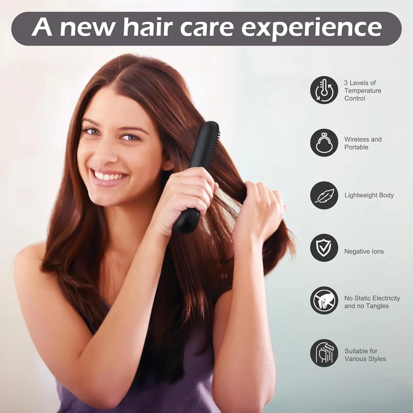 Cordless Heated Beard Brush for Men Electric Hot Comb Anti-Scald Mini Straightening Brush Portable for Travel and Home Use